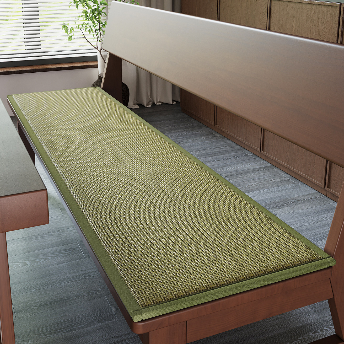 Verano fresco de madera sólida, cojín de asiento largo