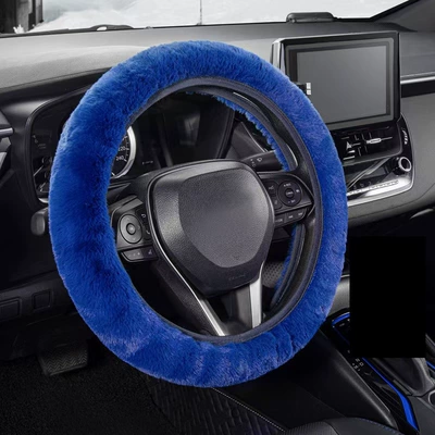 Interior Accessories Warm and Anti-Freeze Handle — Steering wheel cover - high-density-imitation-rabbit-fur-blue-38cm