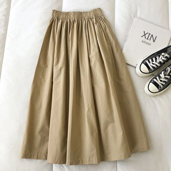 Cotton khaki autumn skirt