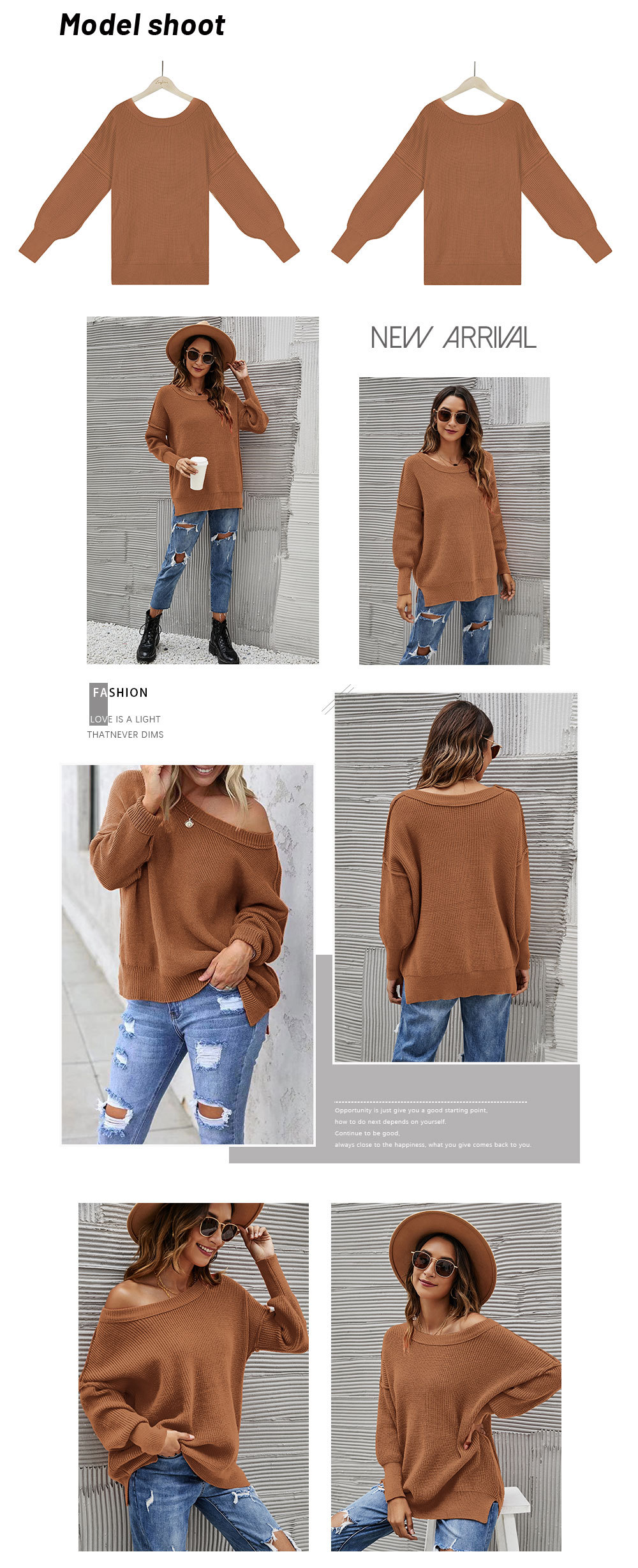 round neck loose strapless solid color pullover sweater NSWJY137592