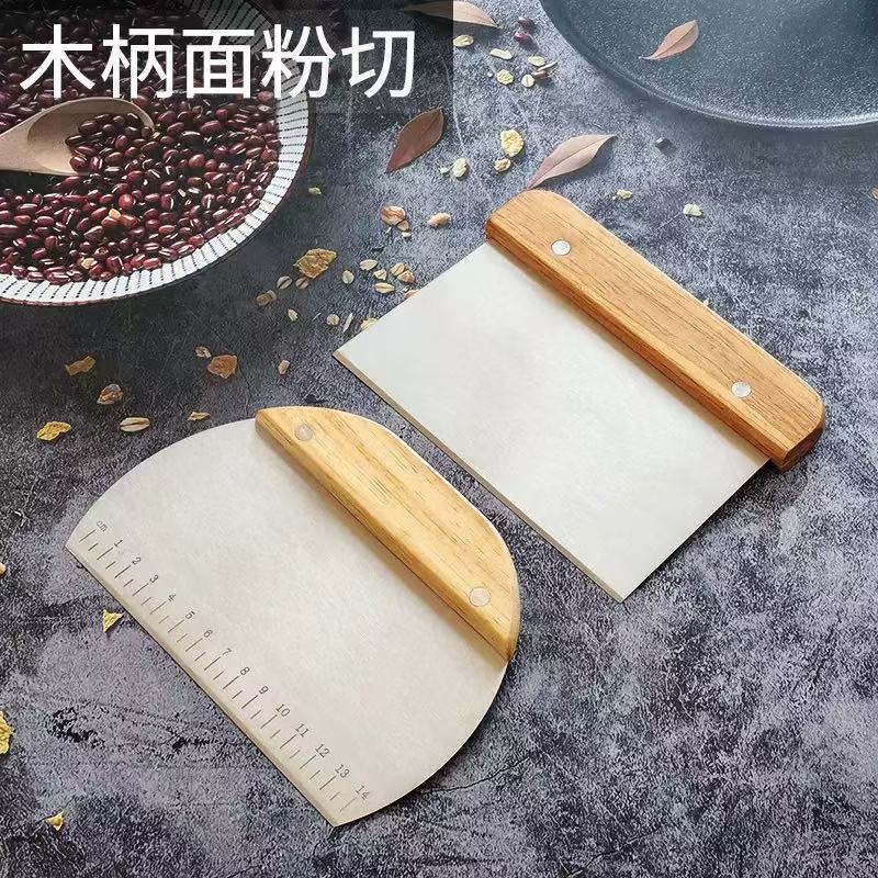 Wooden Handle Stainless Steel Dough Cutter Rice Noodle Scraper Hand-Rolled Dough Flour Cutter Flat Knife Spatula Soap Cutter