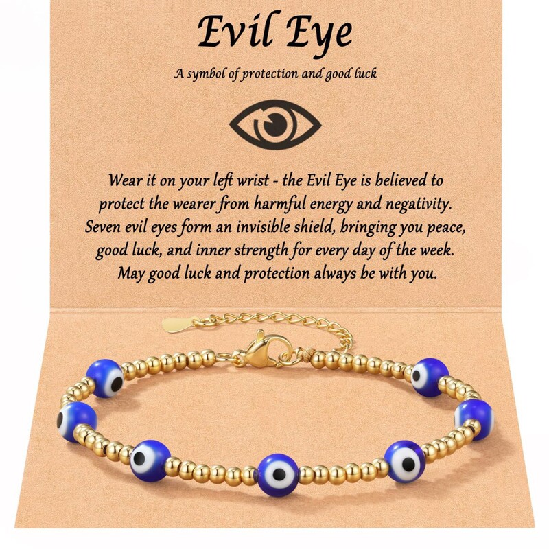 Evil Eye Bracelet Gold Adjustable Lobster Clasp Eye Bracelet Stainless Steel Gold Beads Devil's Eye Bracelet