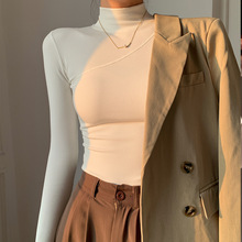 七色磨毛加绒半高领打底衫女内搭新款秋冬修身显瘦上衣长袖T恤女