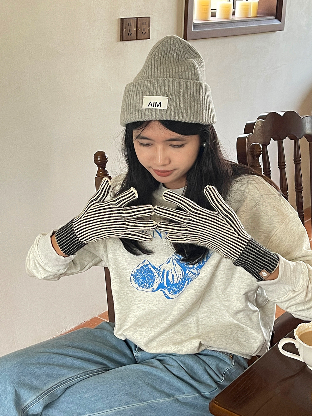 Polyester Fabric Type Women's Elegant Basic Stripe Gloves 1 Pair