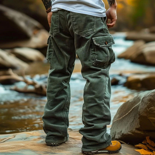 Corduroy casual pants, men's autumn style, retro loose work three-dimensional multi-pocket casual loose pants