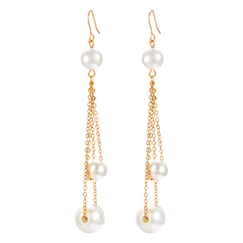 Pendientes largos de borla con perlas de imitación de Xuping, pendientes vintage de alta gama con aleación de oro de 18K para mujer, para verano.