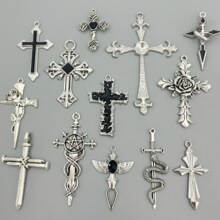 个性复古DIY配件十字架玫瑰吊坠配件挂件diy跨境亚马逊批发