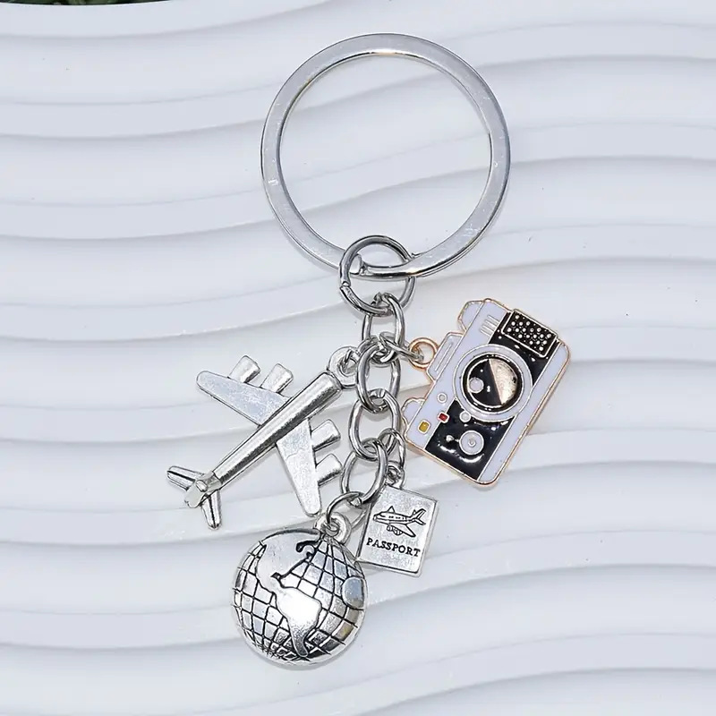European and American Cross-Border Jewelry DIY Camera Couple Key Chain Pendant Compass Airplane Travel Key Chain Pendant