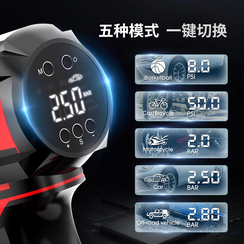 Multifunctional car tire inflator, smart wireless electric tire pressure pump, wireless auto inflator