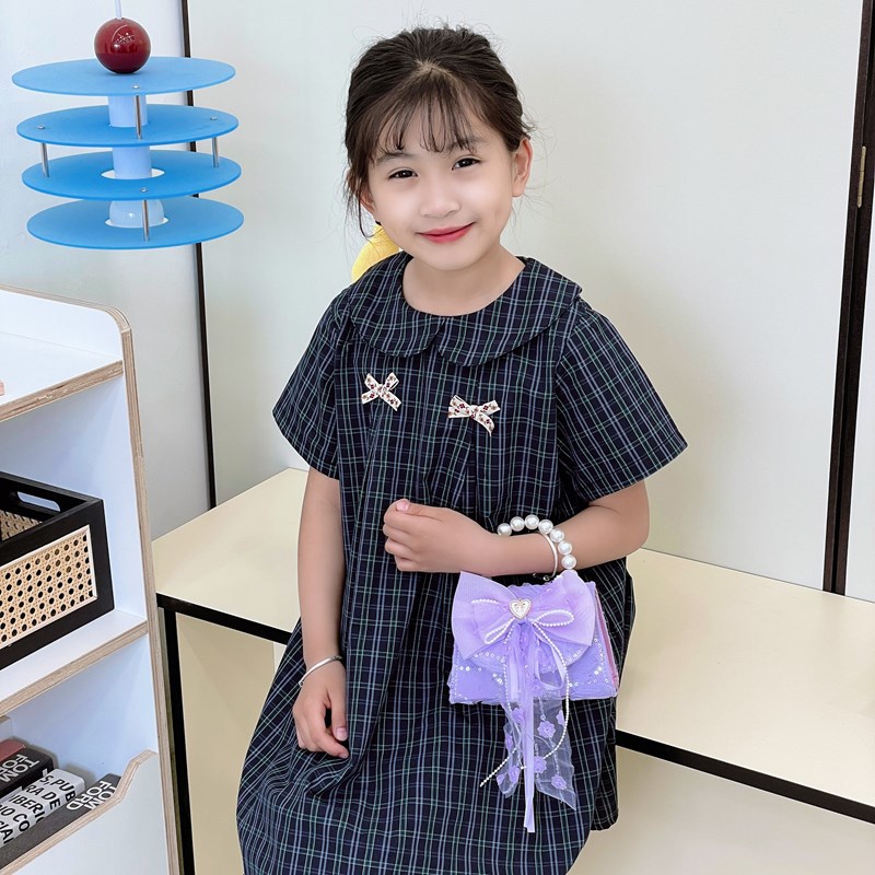 Lindo bolso de cadena de niña de estilo princesa, bolso de bebé de amor con lazo, bolso de niño de encaje con fragancia pequeña