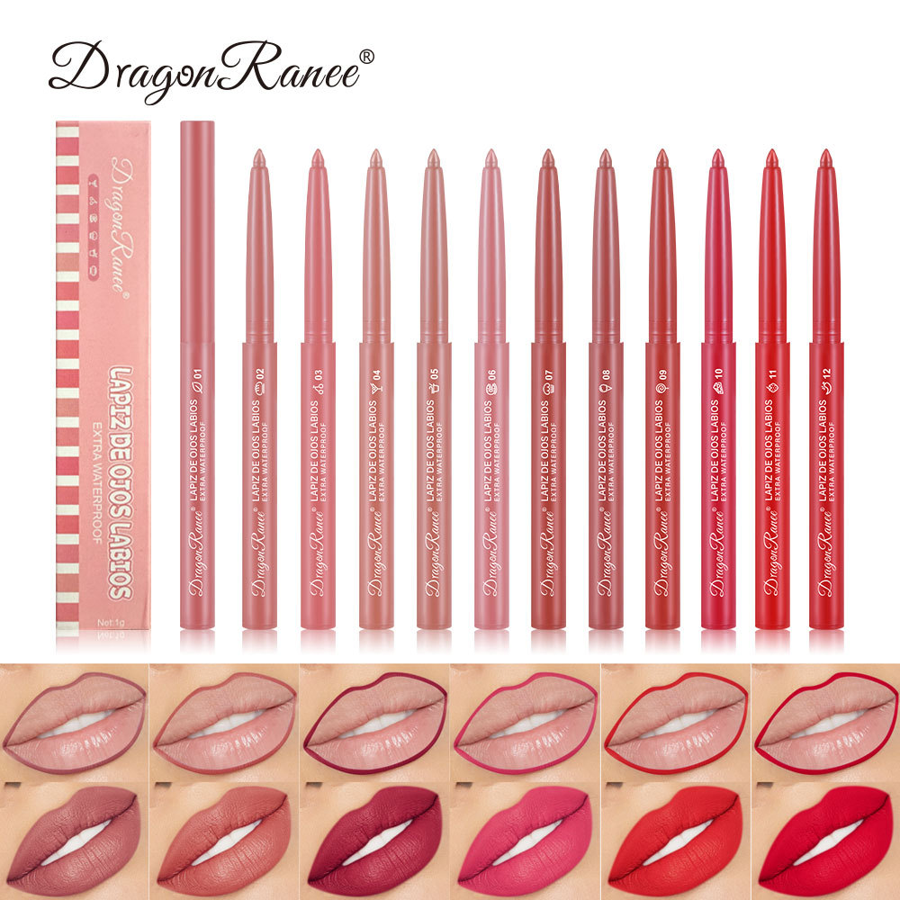 Dragonranee Matte 2-Color Lip Liner Matte Long-Lasting Waterproof Lipstick Pen That Is Not Easy to Stick to the Cup, Exclusively Available for Cross-Border Sales