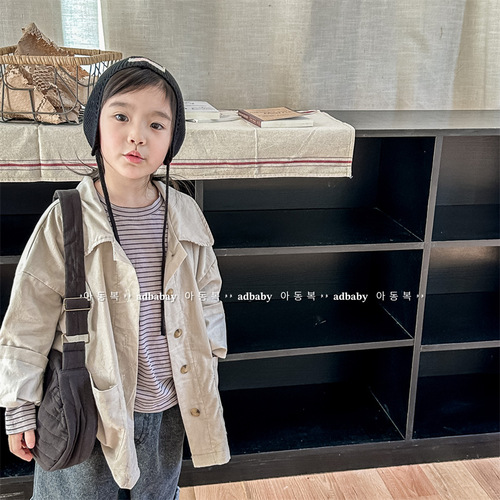 2024 children's clothing spring new style children's Korean style spring corduroy long coat girls boys cardigan 123029