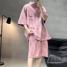 扎染印花暗黑小众运动套装男情侣中性风美式休闲短袖短裤两件套潮