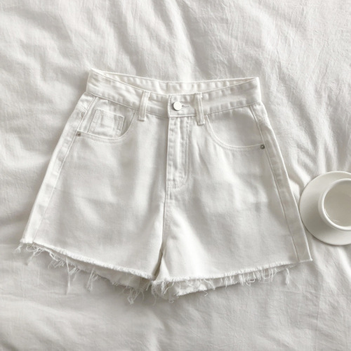 Women's Summer Jeans Shorts with Frayed Hem High-Waist Slimming Loose Wide Leg Super Short A-Line Hot Pants Trendy