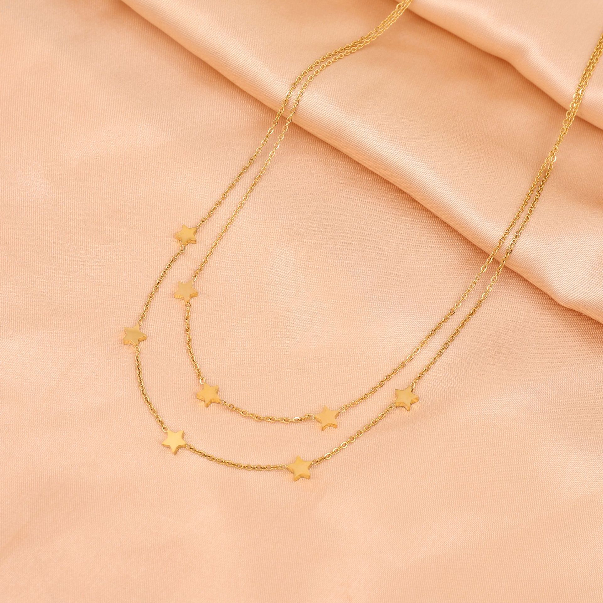 Fashion Pentagram Titanium Steel Plating Layered Necklaces