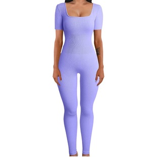 Amazon European and American Foreign trade Women's jumpsuit thread square collar hip lift slim sexy yoga sports jumpsuit pants