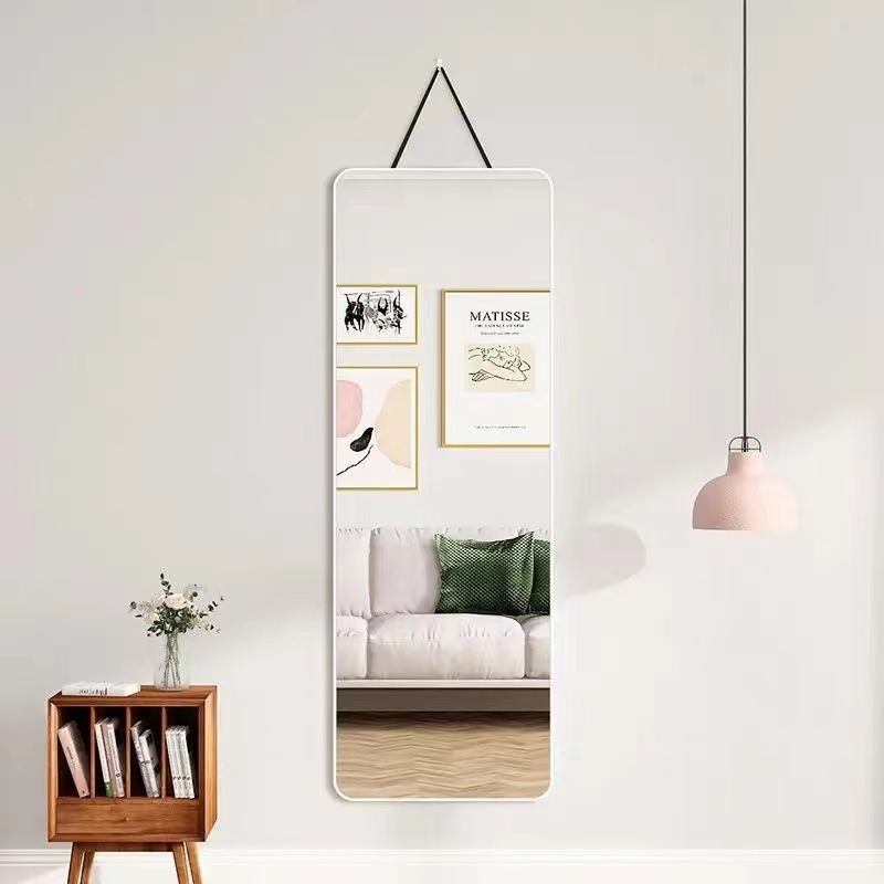 Espejo de cuerpo entero para colgar en la pared Espejo para colgar en la pared con cuerda Espejo para colgar en la pared para vestirse Espejo para colgar en la pared de doble uso sin perforación