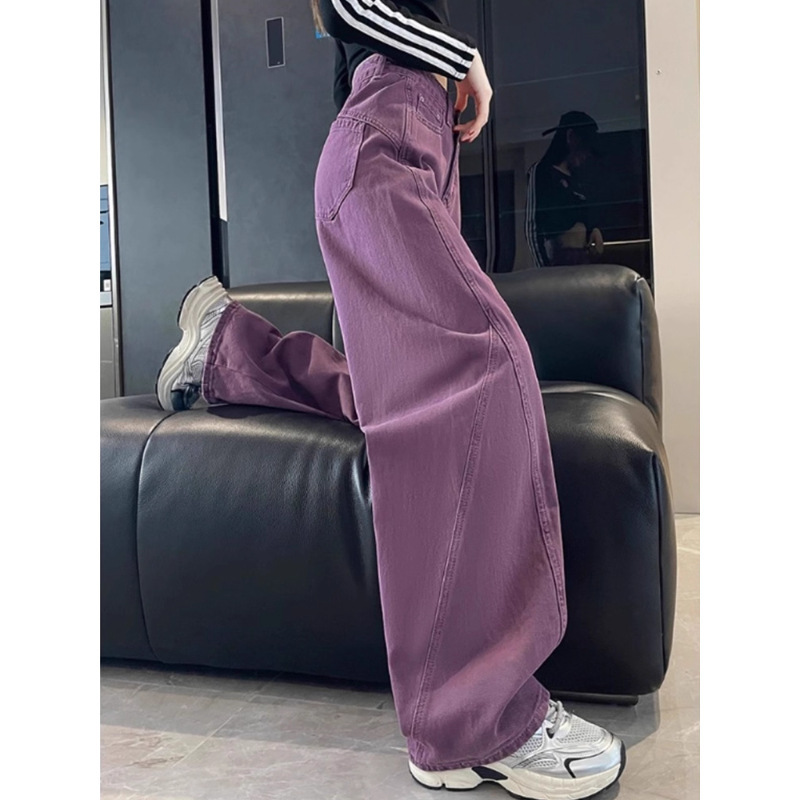 Trendy Loose Wide-Leg Jeans for Women, Scimitar Purple, 2025 New High-Waisted Slimming Cargo Pants for This Fall