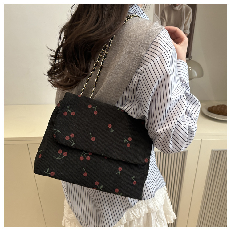 270g Weight Sewing Thread Fashion Element Magnetic Buckle Closure Type Single Shoulder Strap Strap Type Canvas Bag Bags Type Daily Occasion Canvas Material Cherry Pattern All Seasons Season Women's Gender Cute Style Square Shape Women's Canvas Cherry Cute Sewing Thread Square Magnetic Buckle Canvas Bag 10