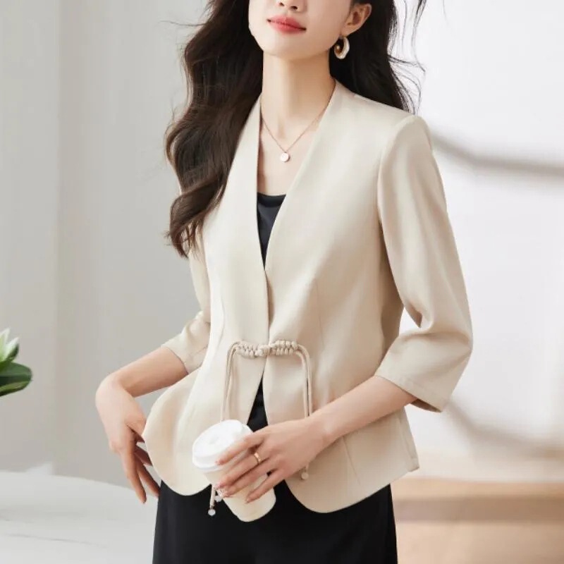 Guofeng Small Suit Jacket Women's Seven-point Sleeve Buckle Spring Summer and Autumn Women's Thin Small Suit New Chinese Style Top Guofeng Small Suit Jacket Women's Seven-point Sleeve Buckle Spring Summer and Autumn Women's Thin Small Suit New Chinese Style Top
