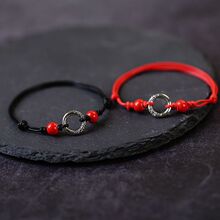 古银色平安扣手绳一对原创设计小众男女情侣手饰复古编织手链配饰