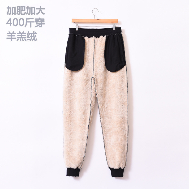 Lambskin Fleece Filled Loose Fit Men's Sports Casual Pants with Fleece and Thick Fat Winter Cold-Resistant Cotton Pants