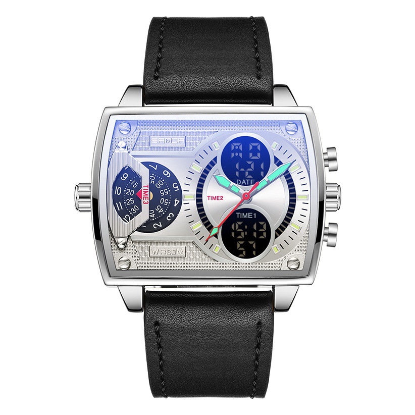 Sanda sanda6032 Harajuku estilo reloj electrónico doble pantalla multifuncional cinturón hombres moda cuadrado reloj personalizado