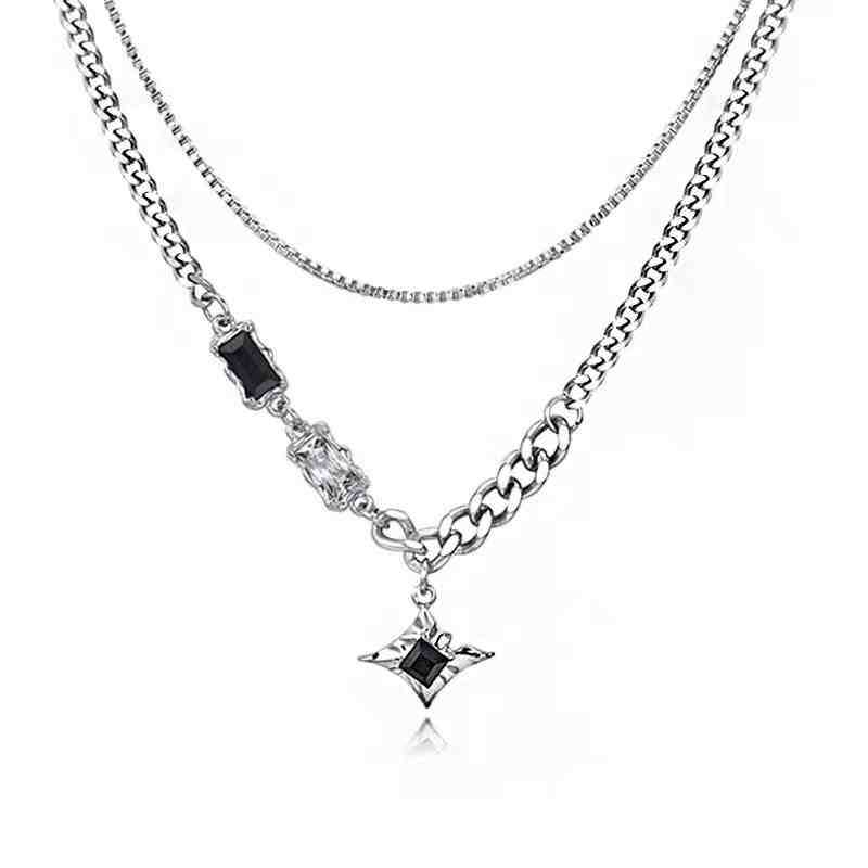 Men's Figaro Chain Star Double Layer Necklace For Trendy Sweater Light Luxury Niche Design Hip Hop Style Couple Men Women Clavicle Chain_voghion.com