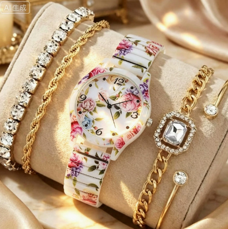 Wish Manufacturer's Popular Bracelet Watch, New Arrivals on Aliexpress, Hot-Selling Export Model, Printed Pattern Watch, Fashionable Women's Watch
