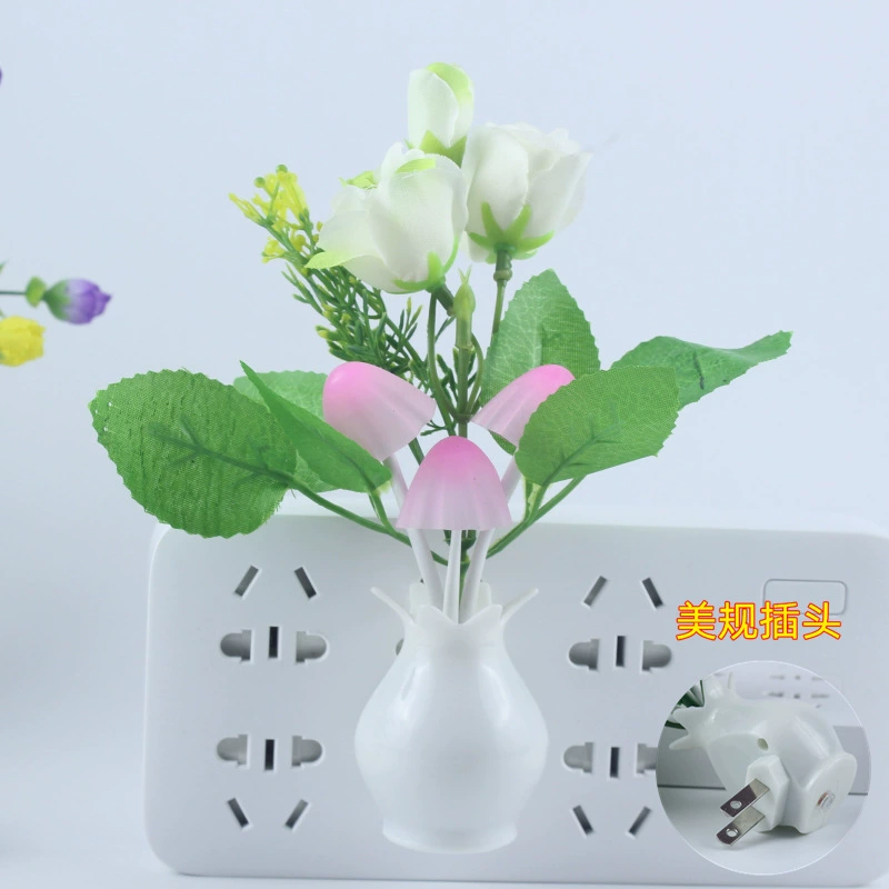 Mushroom LED lamp, 4‑LED, light‑control sensor, colorful rose base, 0.5 W, EU/US options