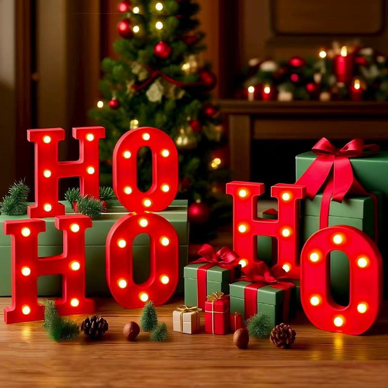 HOHOHO圣诞节发光字装饰品XMAS字母灯圣诞桌面创意摆件拍摄道具|undefined