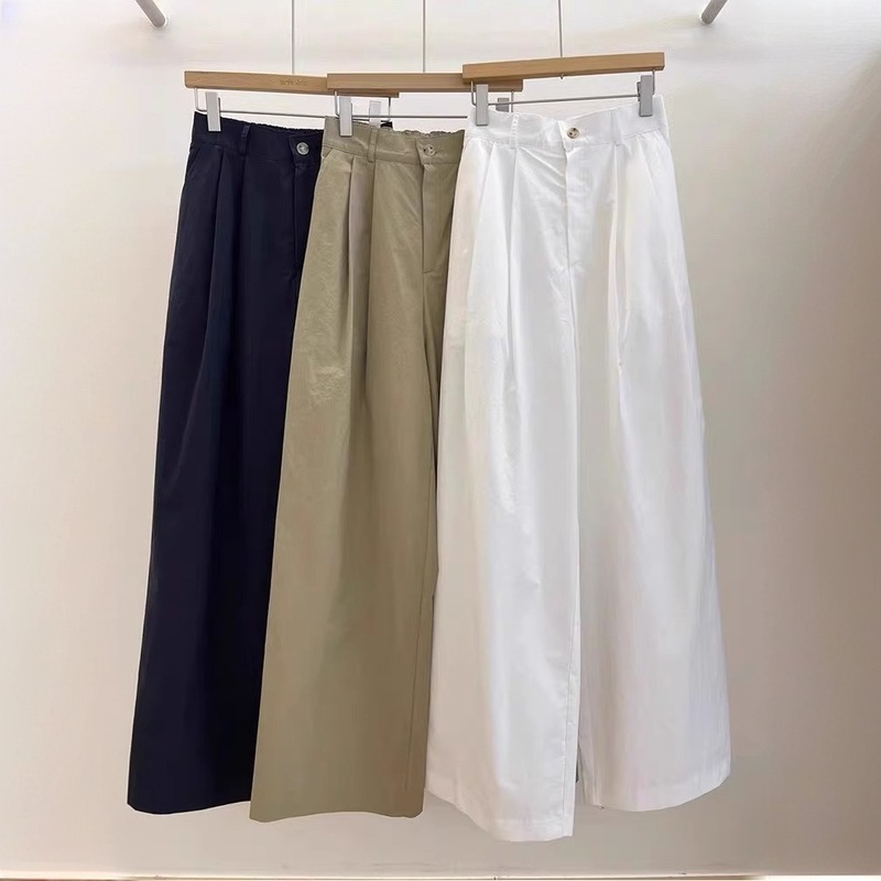 女性用の柔らかい日本製の白いハイウエストワイドレッグパンツ、夏用の小柄な人向けの多用途のストレートレッグルーズパンツ|undefined