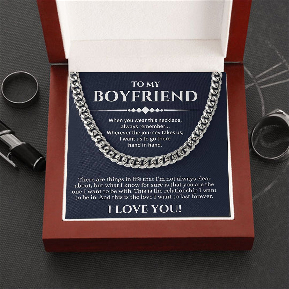 Men's Cuban Link Chain Necklace In Polished Titanium Steel_voghion.com