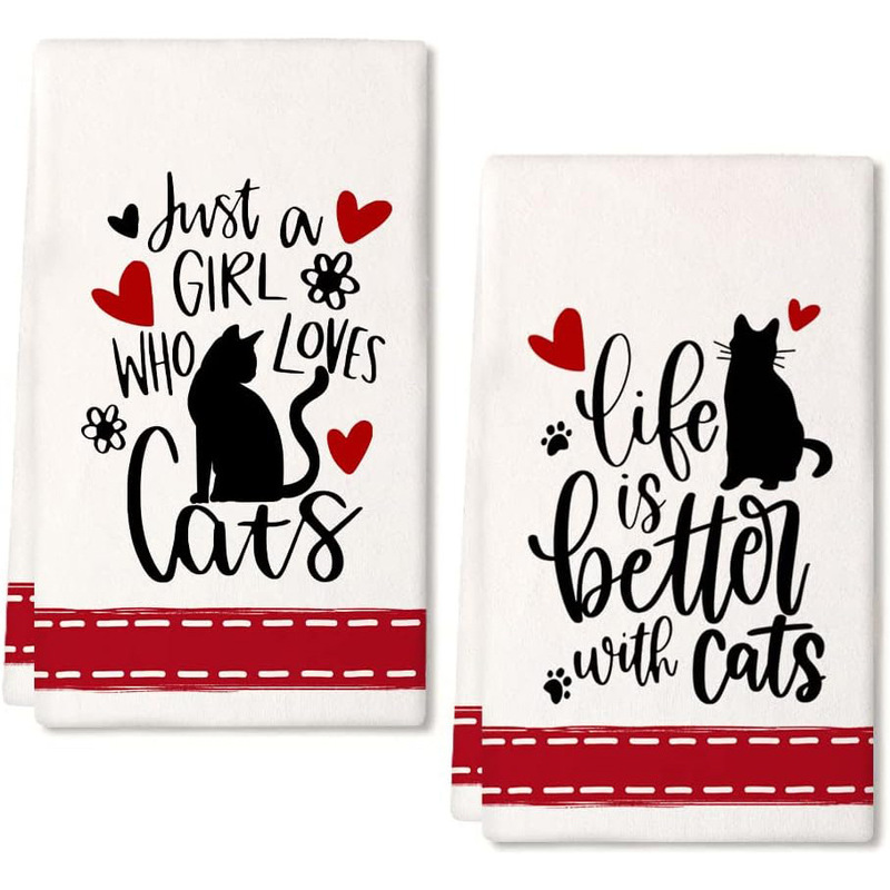 Funny kitchen decorative kitchen towel printed with "Black Cat" super absorbent drying cloth cat design towel