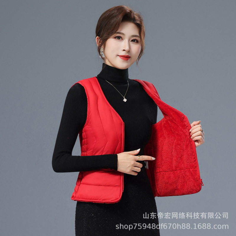 2025女士秋冬新款加绒棉马甲加厚大码中老年内穿保暖棉服马夹背心|undefined