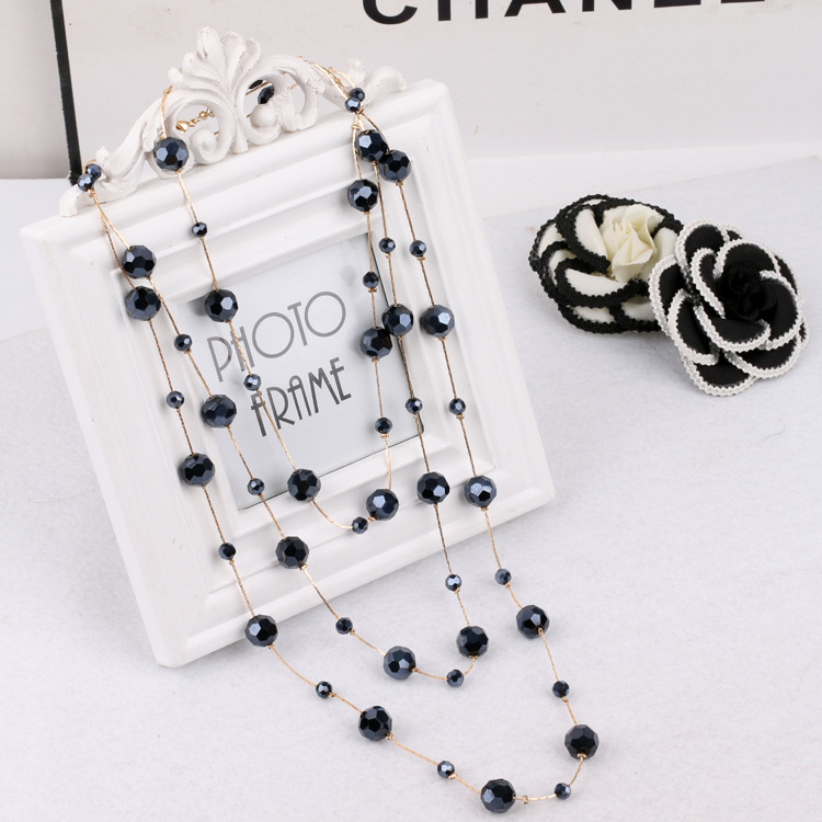 Simple Style Round Artificial Crystal Alloy Beaded Women's Sweater Chain Long Necklace display picture 10