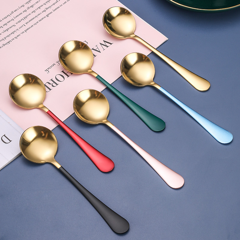Coffee Scoop Titanium Plated Stainless Steel Round Head Spoon_voghion.com