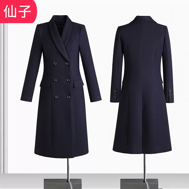 中长款毛呢大衣女双排扣加棉加厚保暖呢子外套时尚物业珠宝店工服