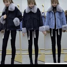 羊羔毛牛仔夹克女2025年冬季新品百搭加绒加厚大毛领短款纯色外套