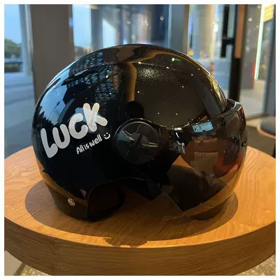 Newly certified electric vehicle helmet for summer, suitable for both men and women, all-season sun protection, motorcycle couple's half helmet, high-end safety helmet (Motosiklet kaskı (dəbilqə)) - black-good-luck-brown-short-lens