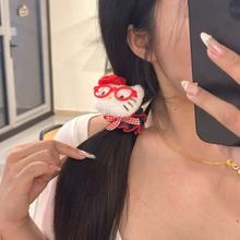 可爱卡通古早眼镜Kitty猫少女扎马尾高弹力发绳高颜值牛仔发圈