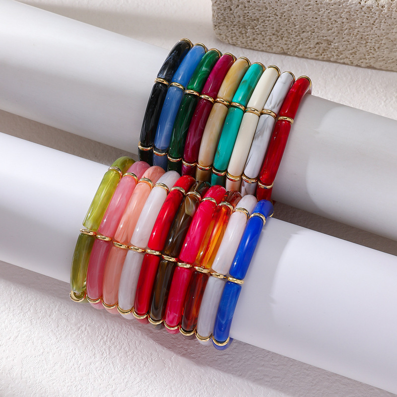 Cross-Border Acrylic Bracelets in Summer Dopamine Colors, Stackable, with a High-End Feel, Simple Style, and Elastic Cord Design Cross-Border Acrylic Bracelets in Summer Dopamine Colors, Stackable, with a High-End Feel, Simple Style, and Elastic Cord Design