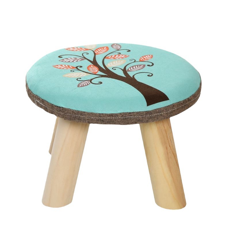Taburetes de tela de madera sólida para niños, mesas de té para adultos, dormitorio, sala de estar, zapatos, taburetes redondos creativos