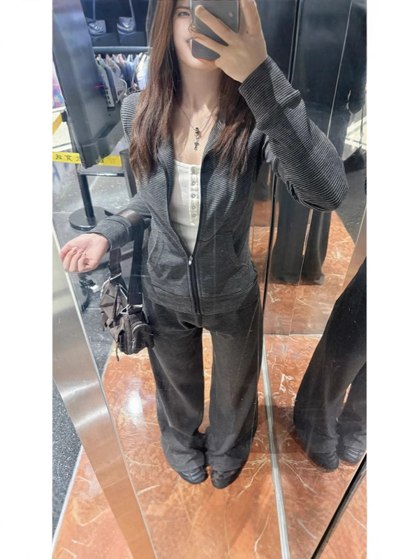 早秋季套装女款职场穿搭一整套职业秋装灰色修身卫衣外套两件套秋|undefined