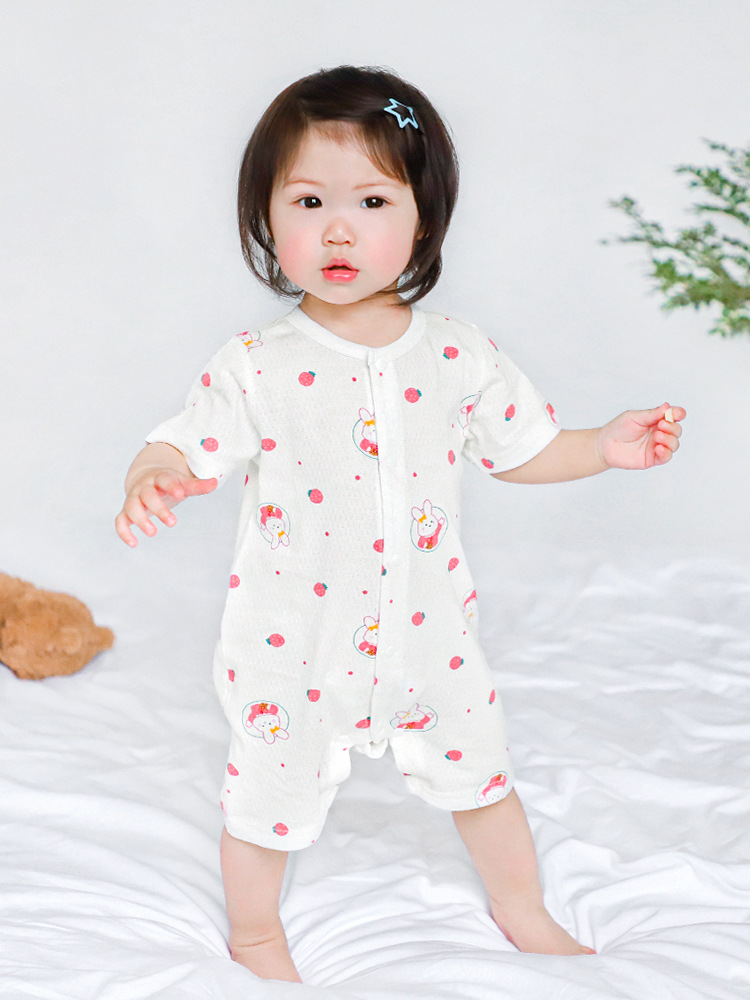 Baby camiseta de manga corta, pijamas delgados de algodón recién nacido, ropa de verano para niños, niñas y niños, ropa de bebé