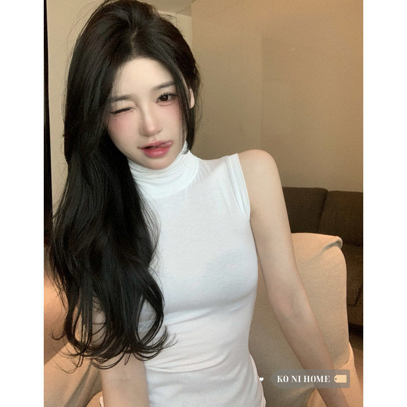 T-shirt Women's 2023 Summer New Sleeveless Spice Girls High Collar Base Shirt Korean Style Sexy Slim-fit Vest Top Trendy T-shirt Women's 2023 Summer New Sleeveless Spice Girls High Collar Base Shirt Korean Style Sexy Slim-fit Vest Top Trendy