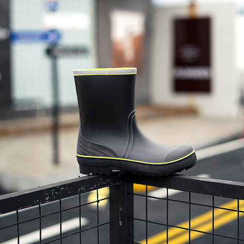 Cross-border Fashion Short Rain Boots for Men, Winter Fleece-Lined & Warm, Mid-to-Low Calf-Height Water Boots, Rubber Overshoes—Drop Shipping Available