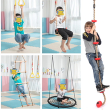幼儿园早教儿童攀爬绳梯宝宝体适能感统训练器材悬挂秋千木制吊环