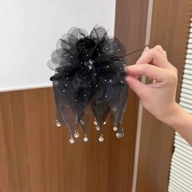 スタードリームガーゼスカートクリップ 2025 新しいヘアクリップ後頭部の髪のボリュームを示すフェザーペンダントファッショナブルで多用途なサメクリップ|undefined