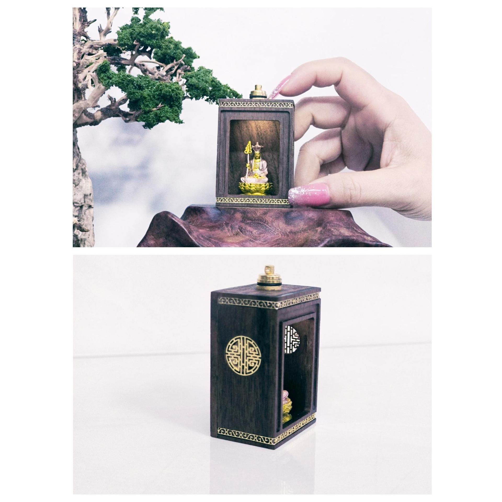 Mini Shrine Ksitigarbha Buddha Shrine with Lamp Black Walnut Miniature Buddha Table Ornaments Mini Altar Portable Buddha Shrine Handmade